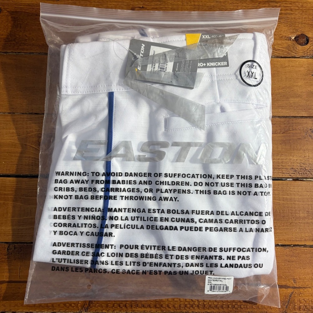 Easton Pro+ Knicker‎ Baseball Pants Adult XXL White Royal Blue Piped A167105 NEW